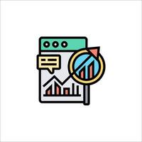A line icon of a graph and a magnifying glass vector