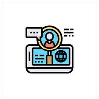 A person looking at a computer screen with a magnifying glass vector