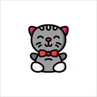 A cartoon cat with a red bow tie sitting down vector