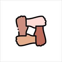 A group of hands holding each other in a square vector