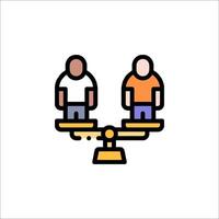 Two people on a balance scale, one is standing on the left and the other is standing on vector
