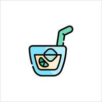 A drink with a straw and a slice of lemon vector