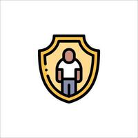 A man is standing in front of a shield icon vector