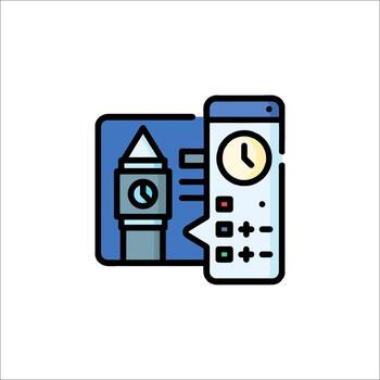 A clock and a clock are shown in a flat line icon vector