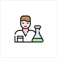 A man in a lab coat is holding a flask vector