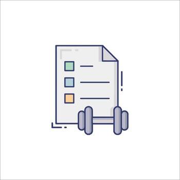 un documento con un barra con pesas y un caja vector