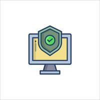 A computer monitor with a shield icon vector