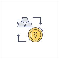 A coin and a stack of money are shown in a line icon vector