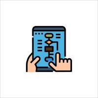 A person holding a tablet with a diagram on it vector