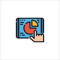 A hand pointing at a tablet with a pie chart on it vector