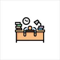 A man is sleeping on a desk with a clock and books vector