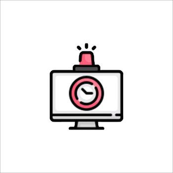 A computer monitor with a red alarm clock icon vector