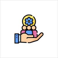 A hand holding a gear and a person with a clock vector