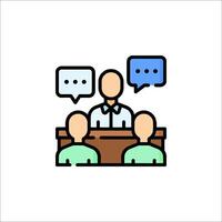 A group of people sitting at a table with speech bubbles vector