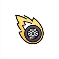 A cartoon wheel with a fire coming out of it vector