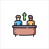 Two people sitting at a table with an arrow pointing up vector