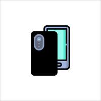 A black smartphone with a blue screen on it vector