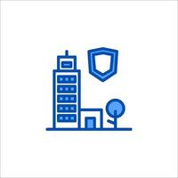 A blue icon of a building with a shield on it vector