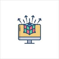 A computer with a cube on it and arrows coming out of it vector
