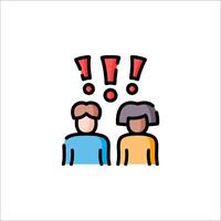 Two people are talking with red and blue exclamation marks vector