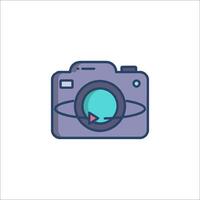 A camera icon with a planet in the middle vector