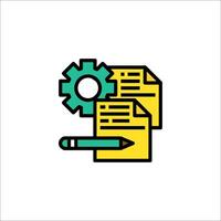 A green and yellow icon of a document and a pen vector