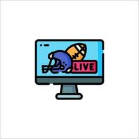 A computer monitor with a football helmet and a live football game vector