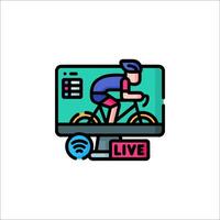 A man on a bike is shown on a monitor with a live icon vector