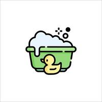 A cartoon duck in a bathtub with soap and bubbles vector