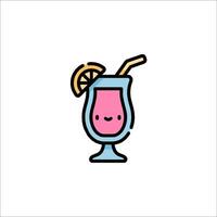 A drink with a lemon slice and a straw vector