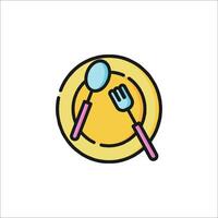Plate with fork and spoon icon illustration vector