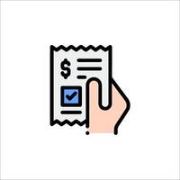 A hand holding a check and a dollar sign vector
