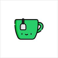 A green cup with a tea bag in it vector