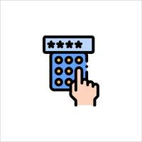 A hand pressing a button on a calculator icon vector