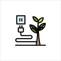 A plant and a plug are shown in a line icon vector