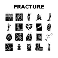 fracture bone break injury icons set vector
