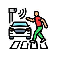 pedestrian detection autonomous vehicle color icon illustration vector