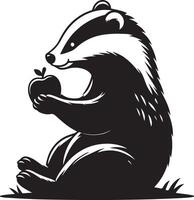 Badger Eating an Apple Silhouette Design ,A creative and minimalist illustration showcasing the silhouette of a badger enjoying an apple, perfect for logos, prints, or artistic projects. vector