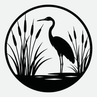 Serene Black White Illustration in Circular Frame. vector