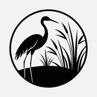 Elegant Circular Crane Silhouette Minimalist Icon Design. vector