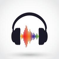 silhouette headphones with color equalizer vector
