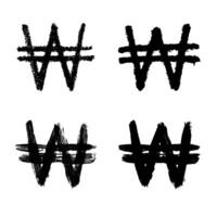 Hand drawn won set Brush stroke doodle Single element for design vector