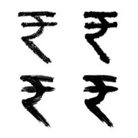 Hand drawn rupee symbol set Brush stroke doodle Single element for design vector