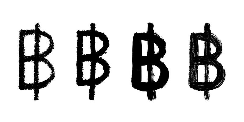 Hand drawn thai baht currency symbol set Brush stroke doodle Single element for design