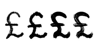 Hand drawn british pound currency symbol set Brush stroke doodle Single element for design vector