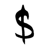 Hand drawn dollar currency symbol. Brush stroke doodle. Single element for design vector