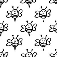 Seamless pattern with happy bees doodle for decorative print, wrapping paper, greeting cards, wallpaper and fabric vector