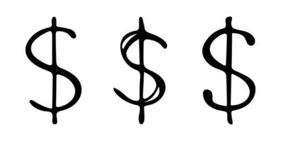 Hand drawn dollar currency symbol set Brush stroke doodle Single element for design vector