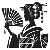 a woman with a fan on her head and the words the word on it. vector