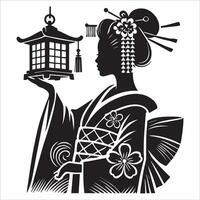 a woman holding a lantern that has the number 1 on it vector